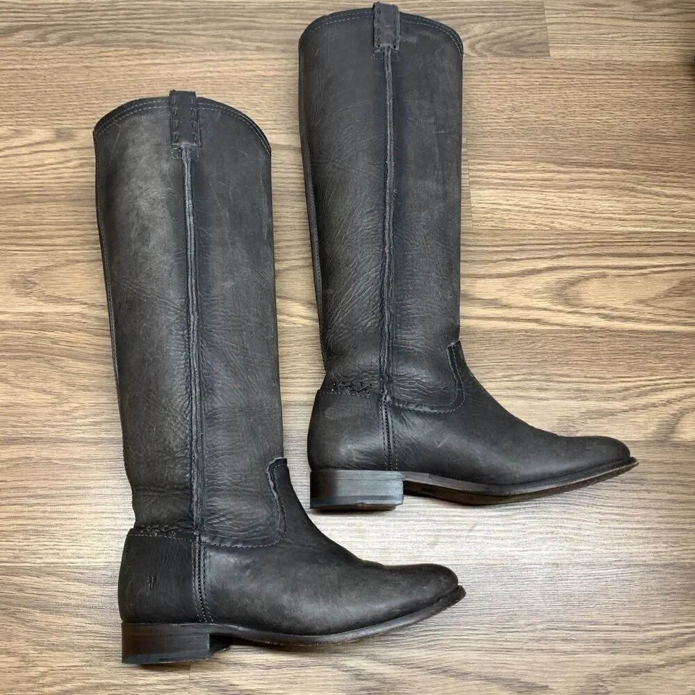 Frye Cara Leather Riding Boots‎ Size 6.5 B Tall Pull On Gray